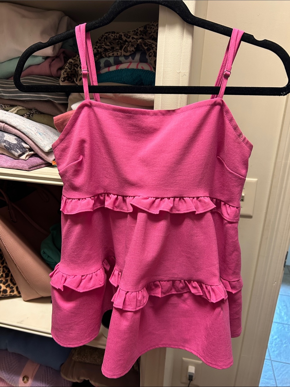 glam Hot Pink Ruffle Tiered Cami Tunic